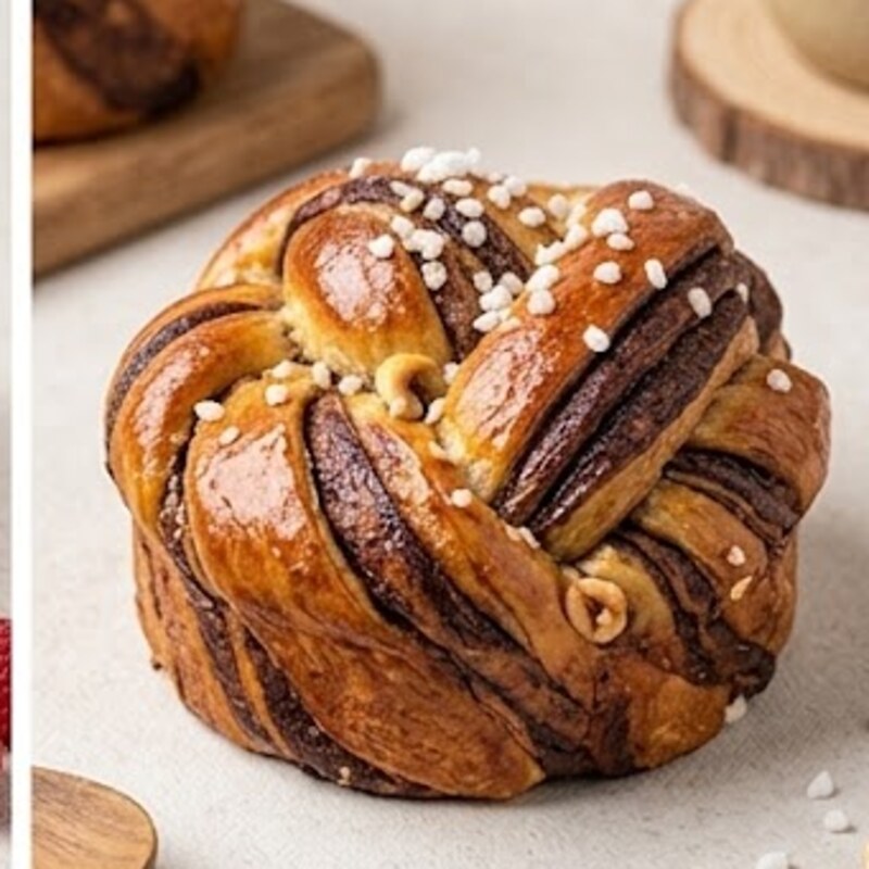 Babka trenzada de chocolate con perlas de azúcar