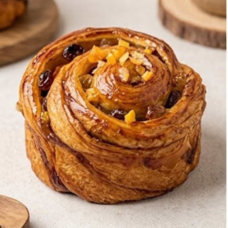 Rol hojaldrado relleno de pasas y frutas