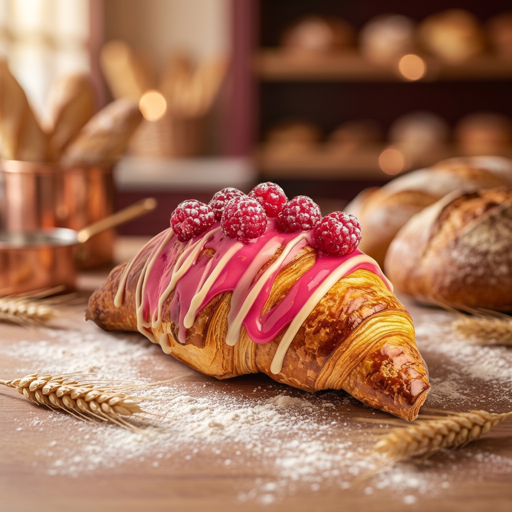 Croissant de frambuesa con glaseado